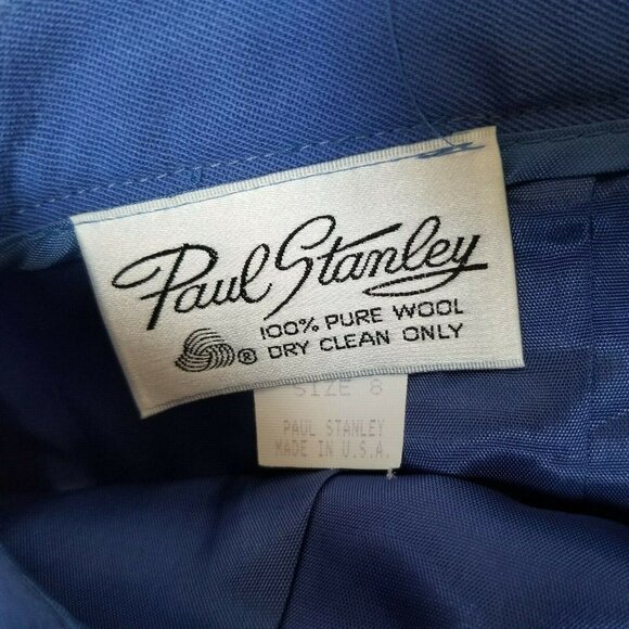 Paul Stanley Womens Pencil Cut Straight Skirt Back Zip Button Wool Size 8 Blue - Picture 2 of 5